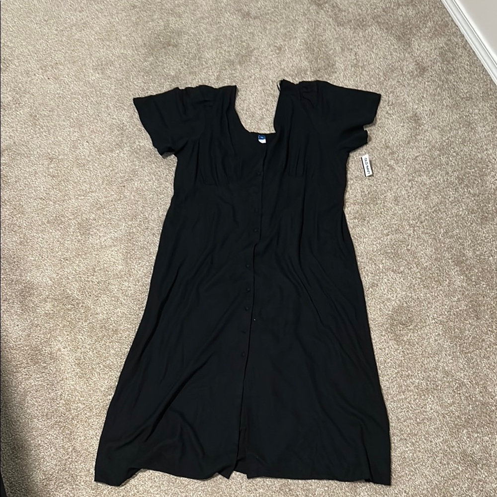 Old Navy Black Midi Dress Scoop Neck Short Sleeve